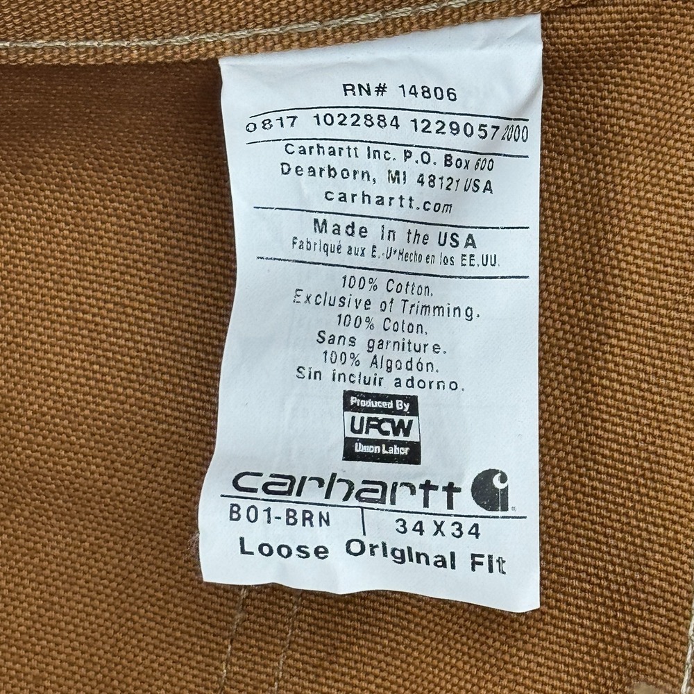Carhartt Pants‎ Men 34x34 B01 Firm Duck Double-Front Dungaree USA Made NWT - Picture 6 of 12